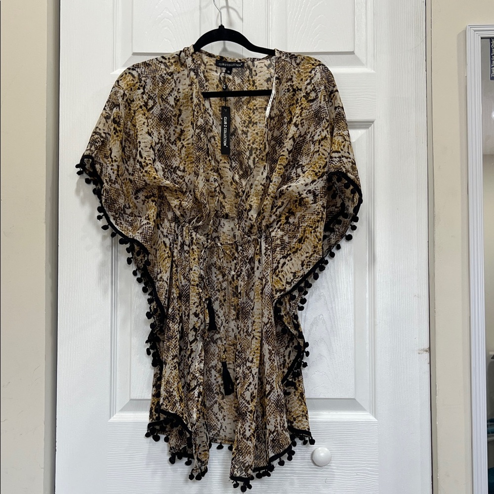 Stylish Snake Print Swim Coverup with Tassels